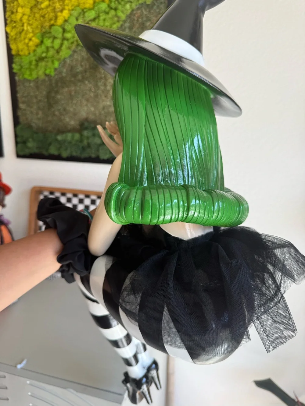 Striped Witch Green Hair Figurine – Black & Green Decorative Accessory